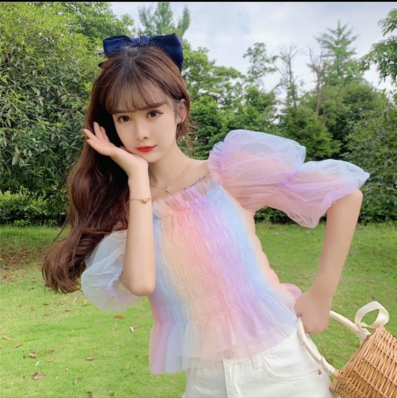 NWT WINTER RAINBOW STREET FASHION ROMANTIC DATE NIGHT MESH TOP SIZE: SMALL-LARGE - Picture 3 of 11